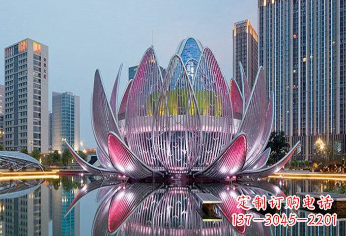 烟台不锈钢灯光下的荷花雕塑