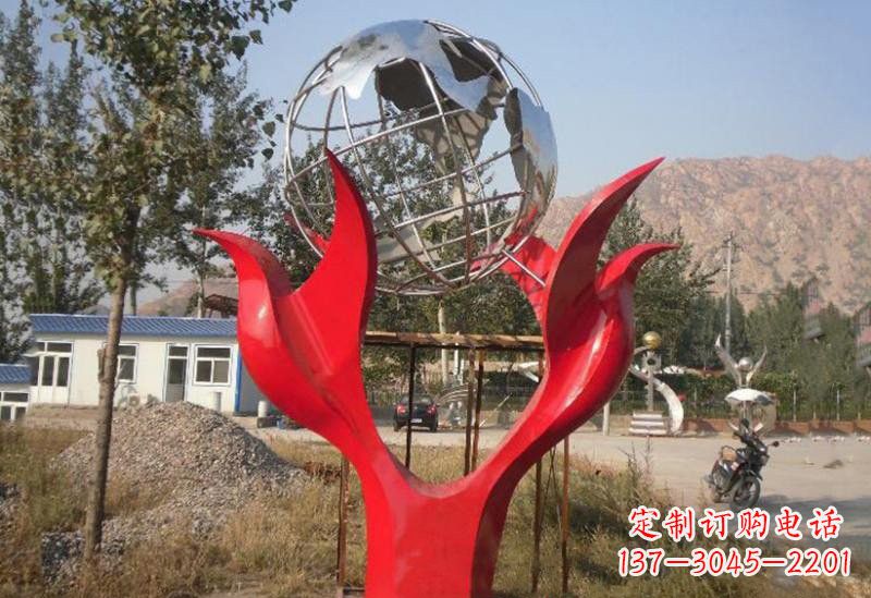 烟台地球雕塑一座象征和平的不锈钢公园