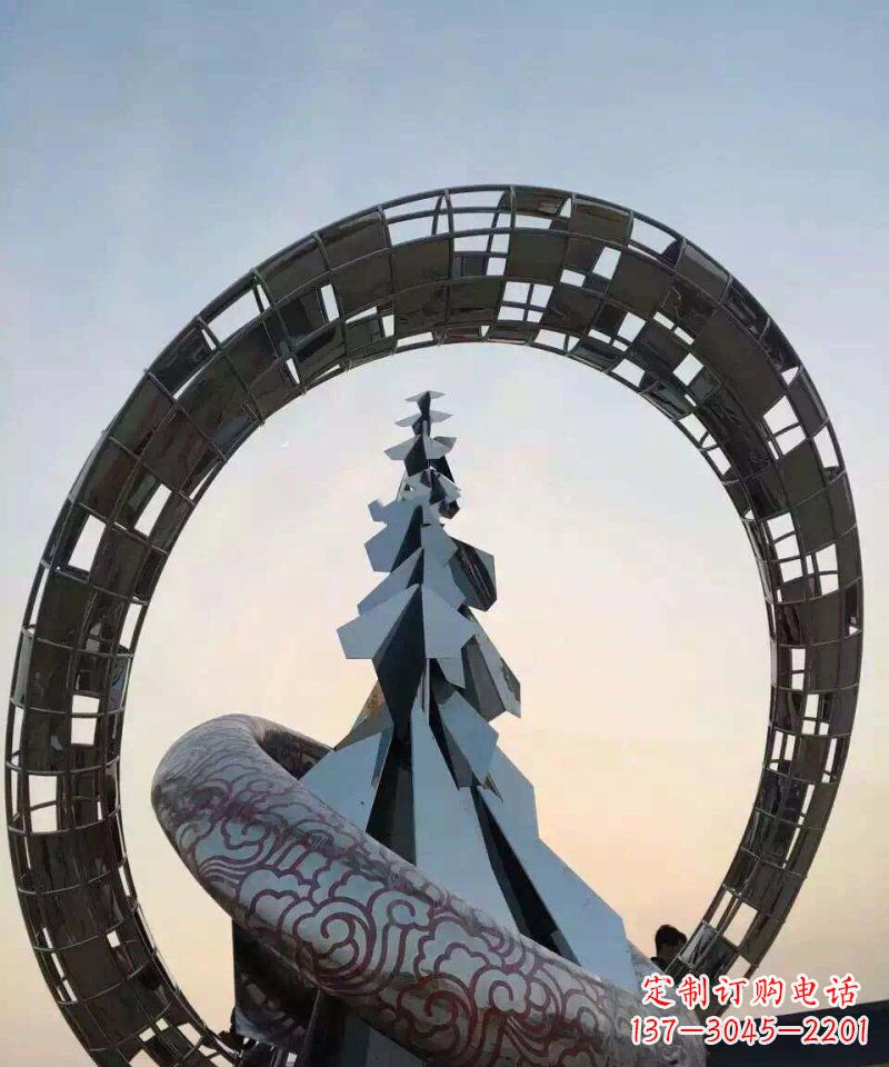 烟台不锈钢松树祥云雕塑