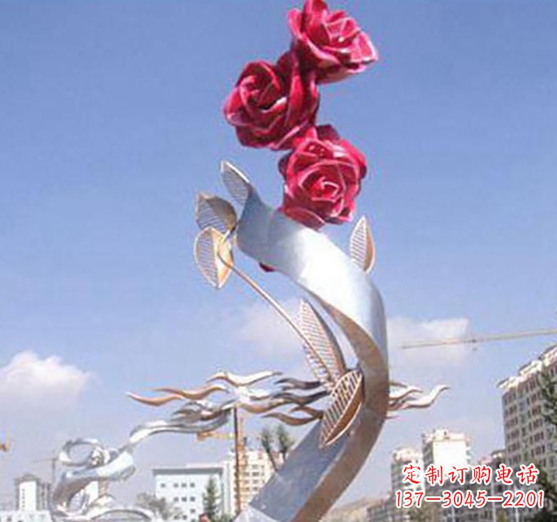 烟台不锈钢玫瑰雕塑,点缀广场景观