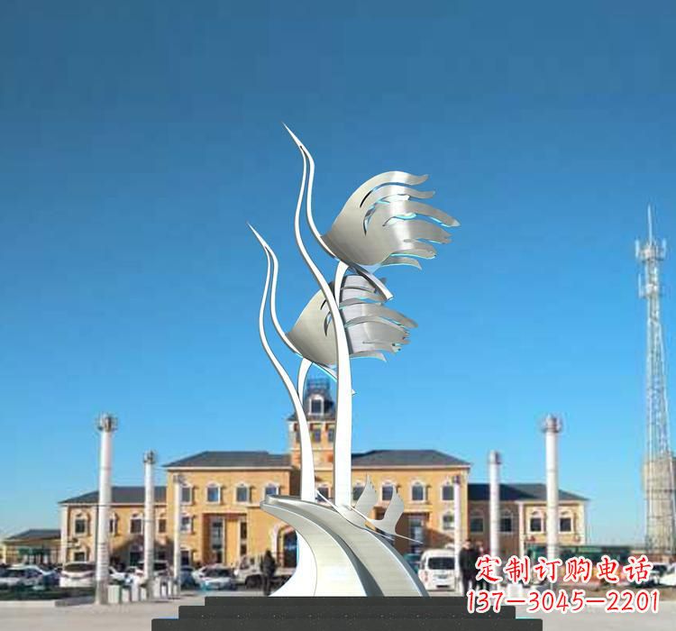 烟台静谧优雅不锈钢仙鹤雕塑