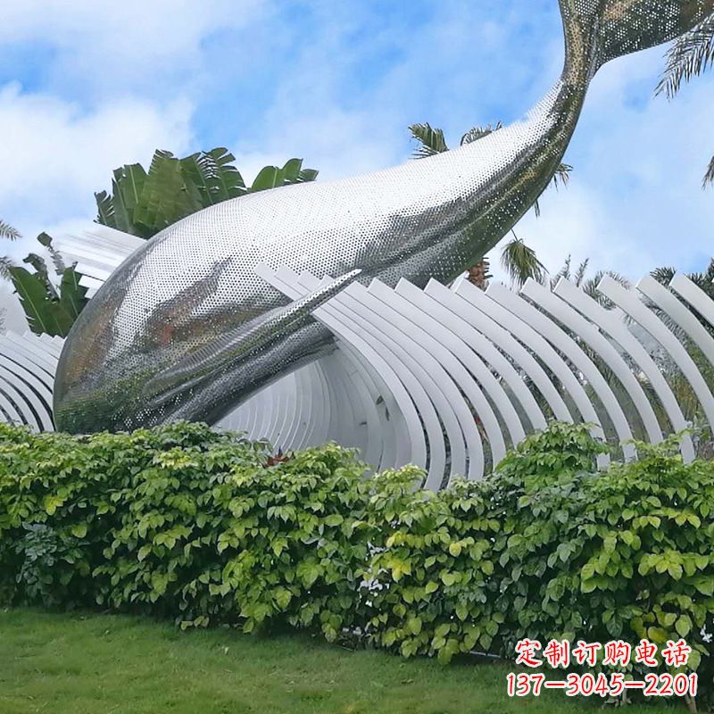 烟台海豚雕塑镜面鲸鱼创意动物景观