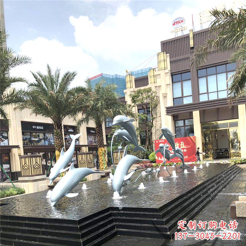 烟台精美海豚喷泉,点缀城市企业街道