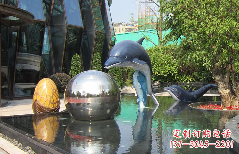 烟台不锈钢海豚景观雕塑创造精美绝伦的企业公园