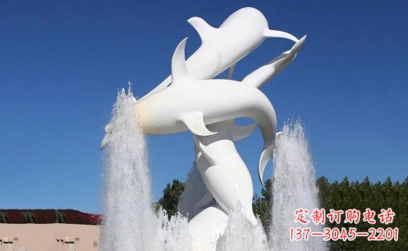 烟台不锈钢海豚喷泉雕塑传递海豚的美丽