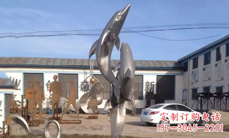烟台不锈钢海豚嬉戏雕塑 (2)