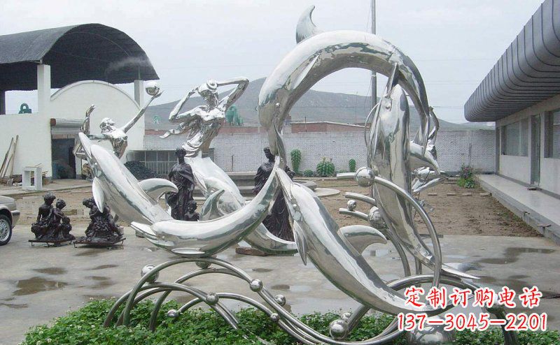 烟台不锈钢海豚嬉戏动物雕塑
