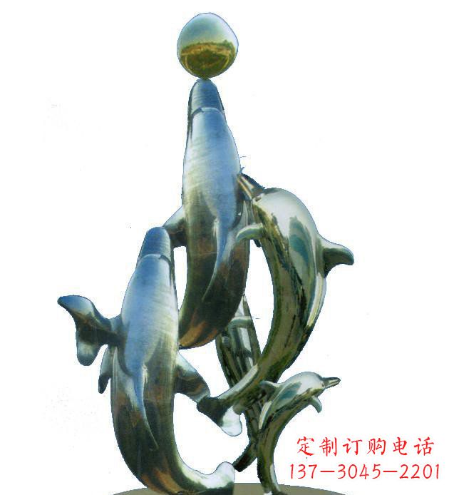 烟台不锈钢海豚戏球校园雕塑 (2)