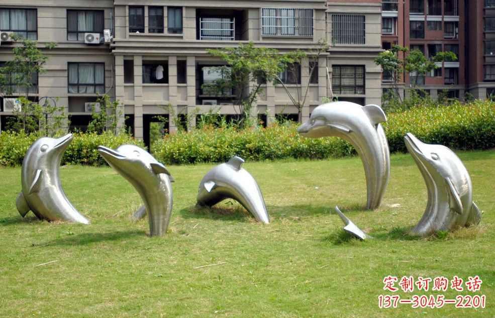 烟台不锈钢海豚小区雕塑