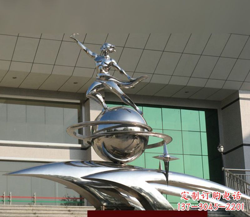 烟台不锈钢海豚之球雕塑