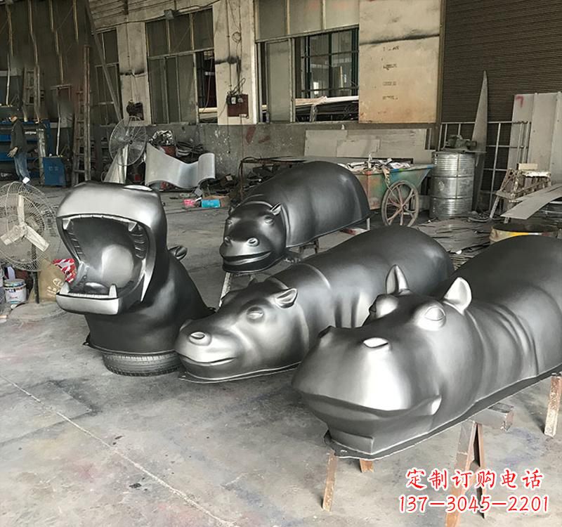 烟台静态之美22英寸不锈钢河马雕塑