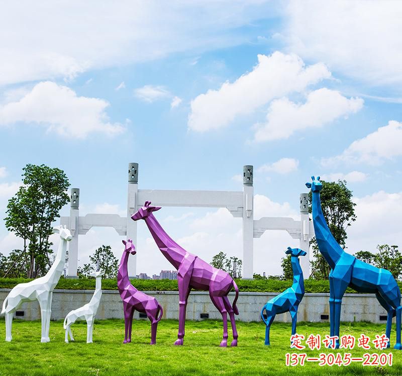 烟台不锈钢材质的长颈鹿雕塑