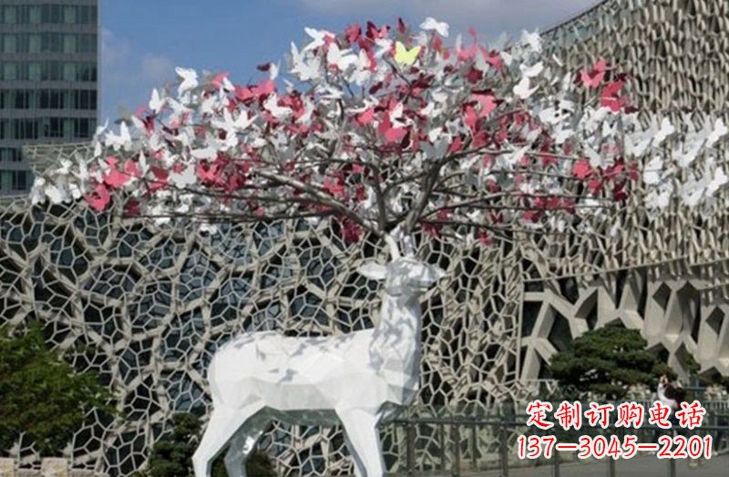 烟台不锈钢几何小鹿雕塑精致之美