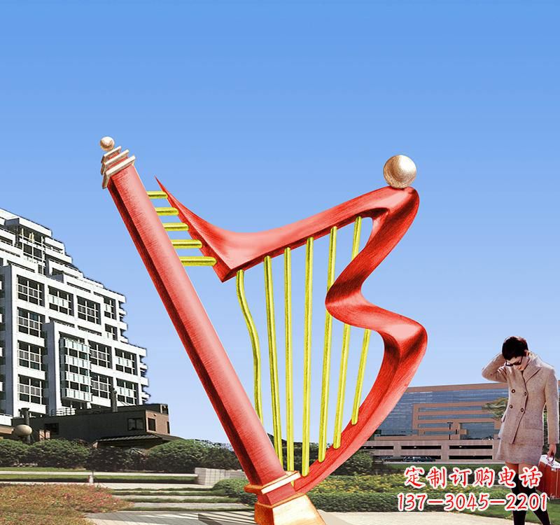 烟台不锈钢竖琴雕塑把旋律汇聚成艺术精品