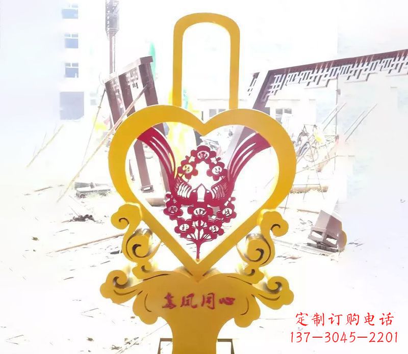 烟台不锈钢龙凤同心雕塑精美雕刻传递着浓浓爱意