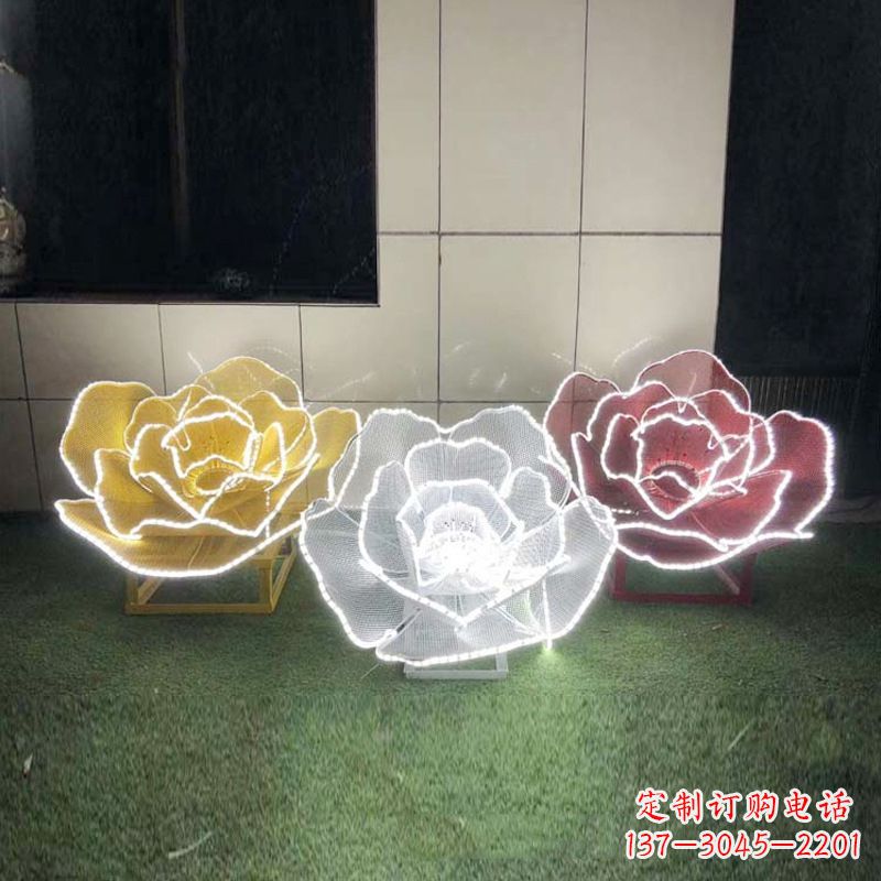烟台精美不锈钢玫瑰花灯光雕塑