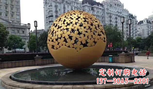 烟台不锈钢镂空球喷泉雕塑