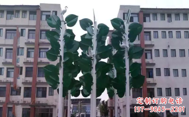 烟台浓郁绿意,不锈钢树叶雕塑
