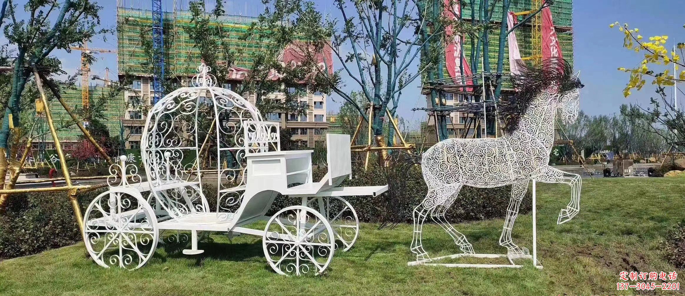 烟台不锈钢马车镂空雕塑精美的艺术品