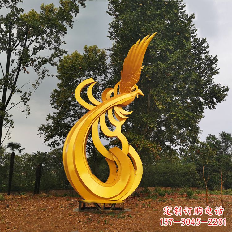 烟台不锈钢凤凰雕塑黄金色园林之美