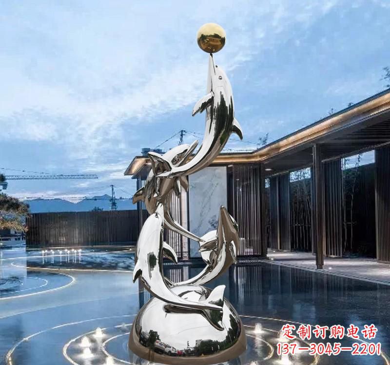 烟台海豚的优雅身姿——不锈钢水景雕塑