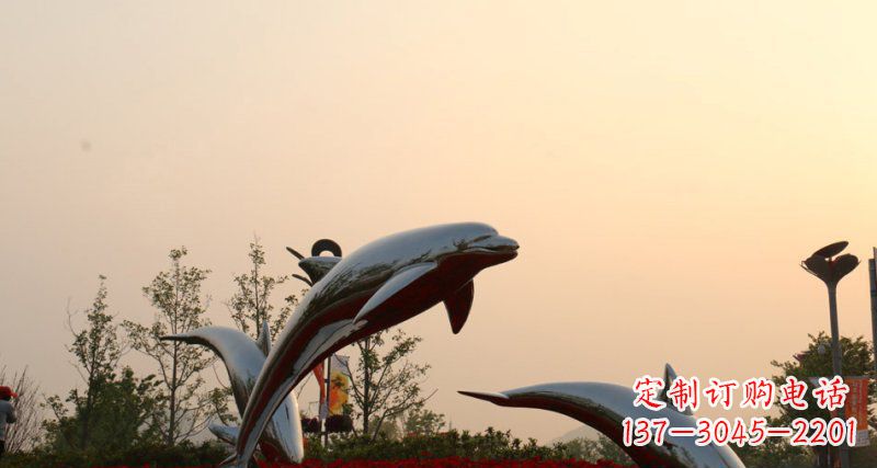 烟台不锈钢跳跃的海豚动物雕塑
