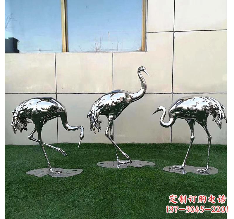 烟台不锈钢现代镜面仙鹤雕塑