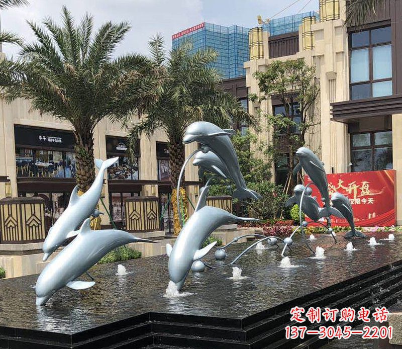 烟台不锈钢海豚跳跃喷泉雕塑美丽的艺术装置
