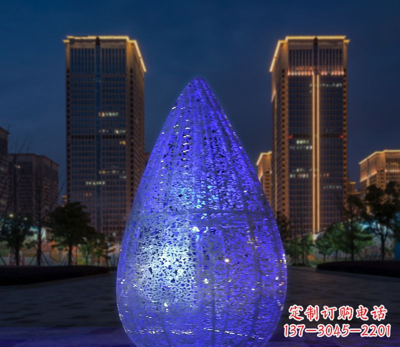 烟台不锈钢小区照明美轮美奂的水滴雕塑