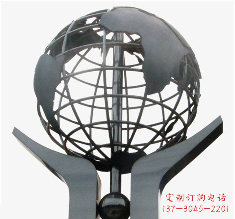 烟台象征地球一体的不锈钢校园手托地球雕塑