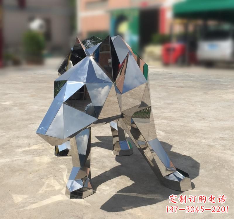 烟台不锈钢园林动物几何狼雕塑