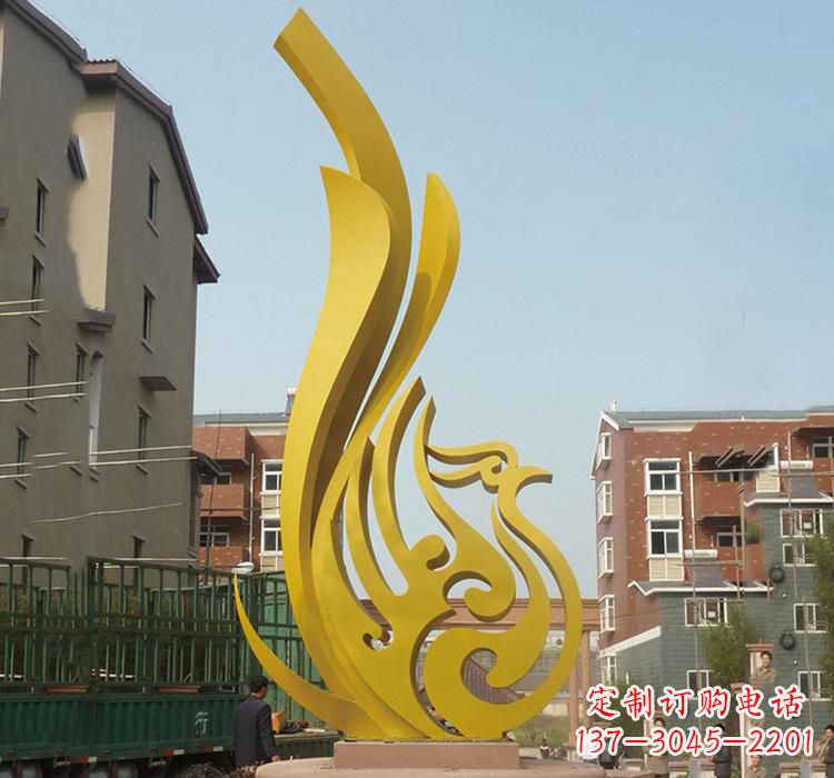 烟台静谧的凤凰不锈钢园林雕塑
