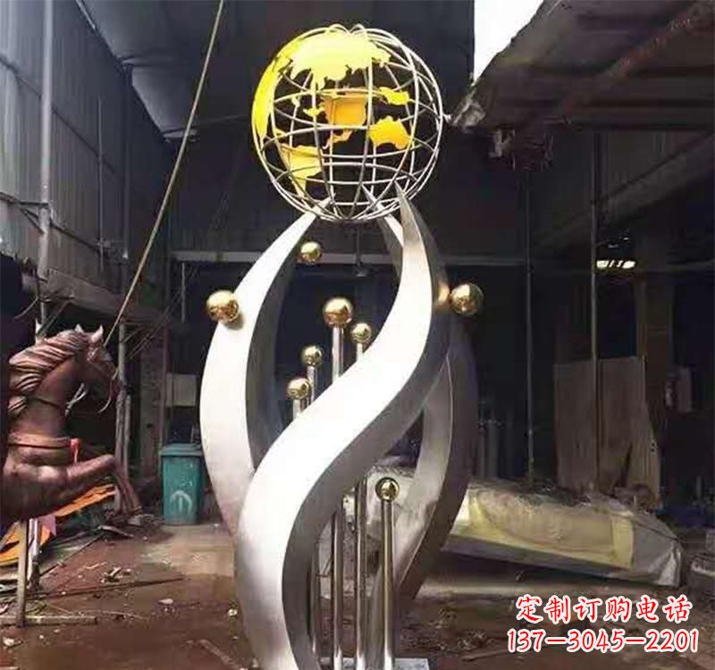 烟台不锈钢转动地球仪雕塑——传承地球文明