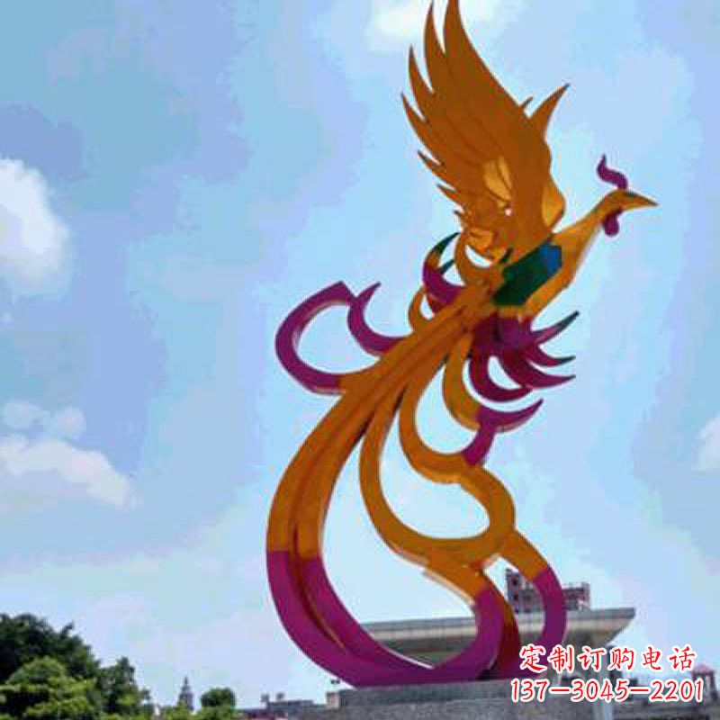 烟台彩绘凤凰不锈钢雕塑-城市标识景观动物雕塑