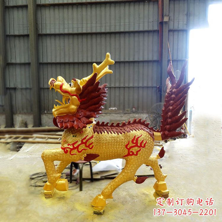 烟台彩绘麒麟铜雕塑