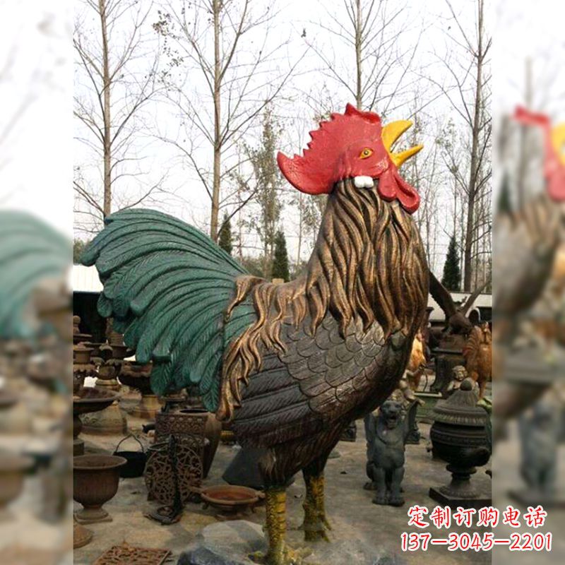 烟台彩绘铜雕公鸡生肖动物雕塑