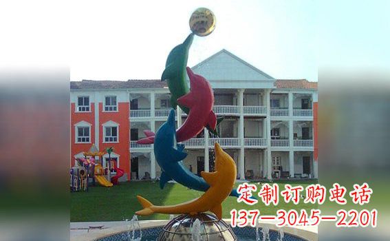 烟台彩色不锈钢海豚雕塑海洋动物景观标识