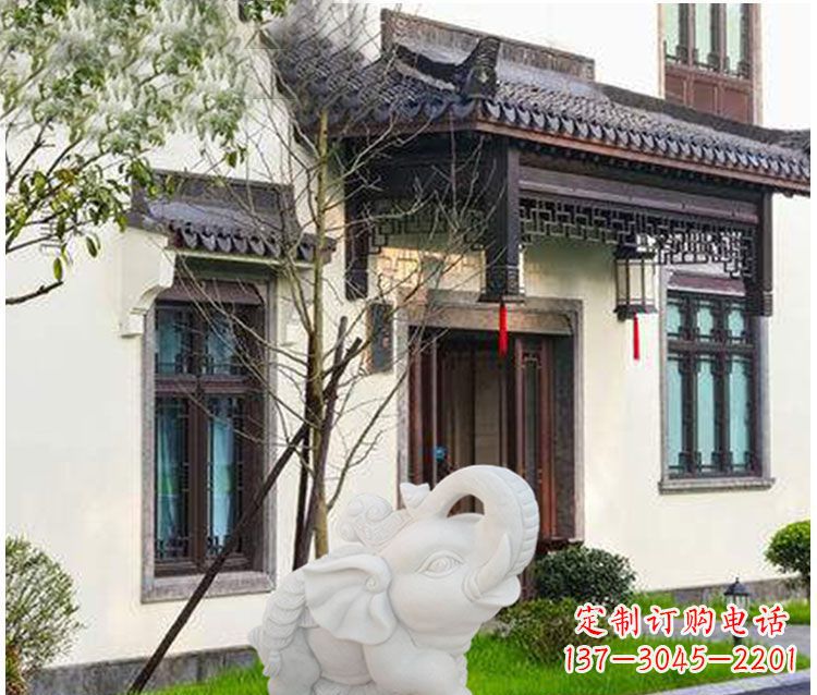 烟台踩元宝铜钱的小象门口招财石雕
