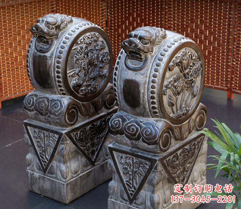 烟台仿古石门墩雕塑,提升茶楼景观