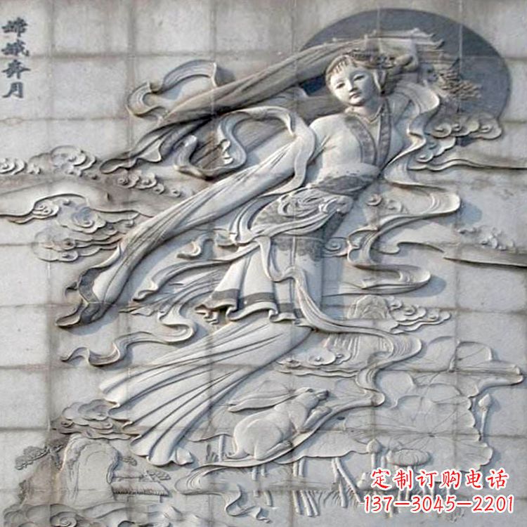 烟台嫦娥奔月浮雕-大理石石刻神话人物壁画