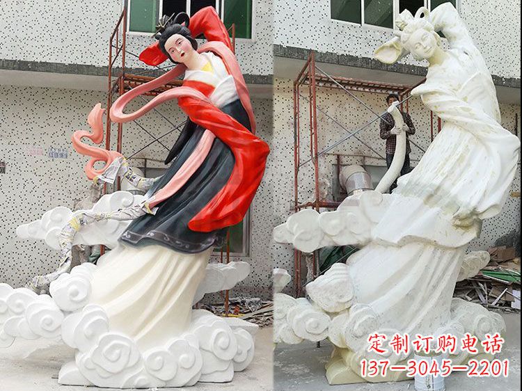 烟台嫦娥玻璃钢雕塑-玻璃钢彩绘神话人物雕像