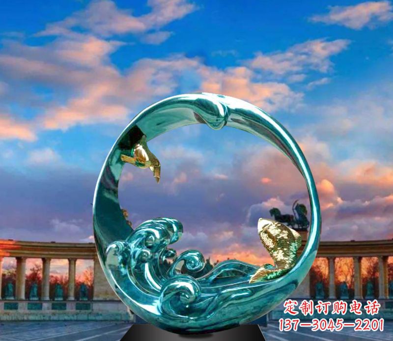 烟台城市之环不锈钢彩银雕塑