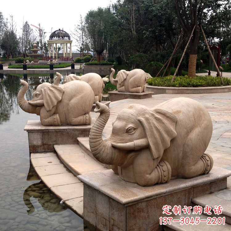 烟台池塘喷水大象雕塑