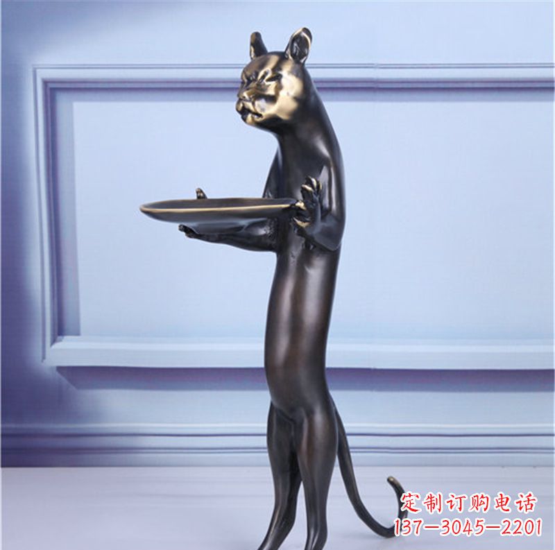 烟台抽象动物猫铜雕