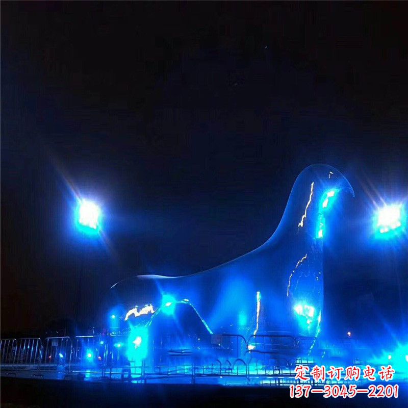 烟台抽象和平不锈钢鸽子雕塑夜景灯光效果