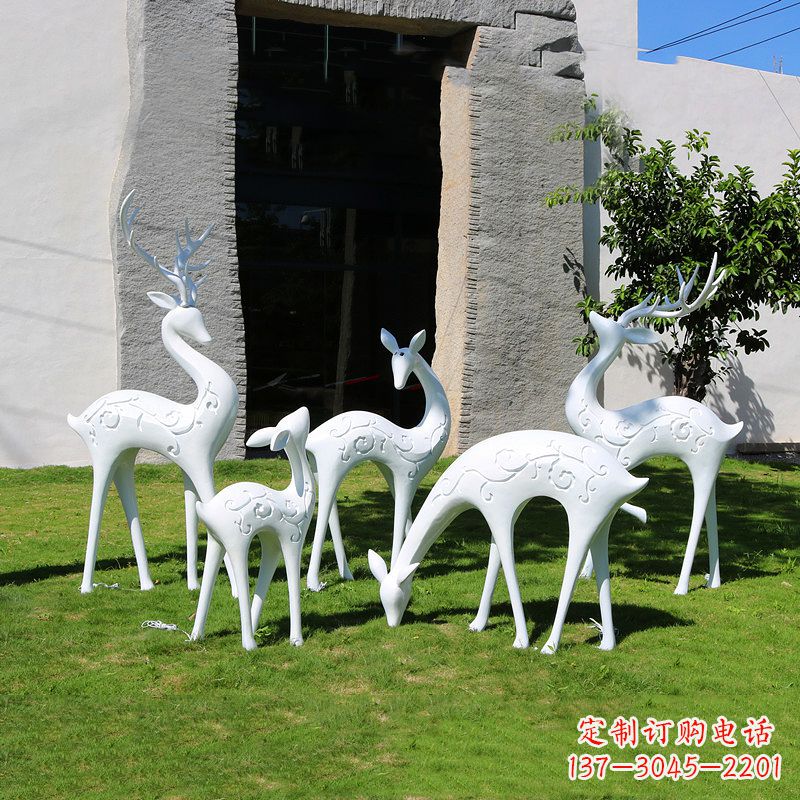 烟台抽象鹿玻璃钢雕塑-白色小区园林动物摆件