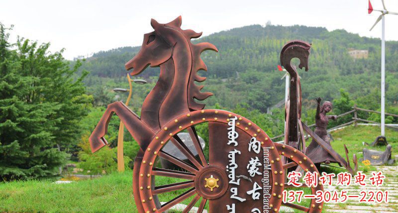 烟台传承历史魅力,不锈钢马车雕塑悠然屹立