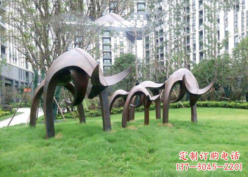 烟台抽象牛铸铜雕塑-小区园林草坪动物摆件