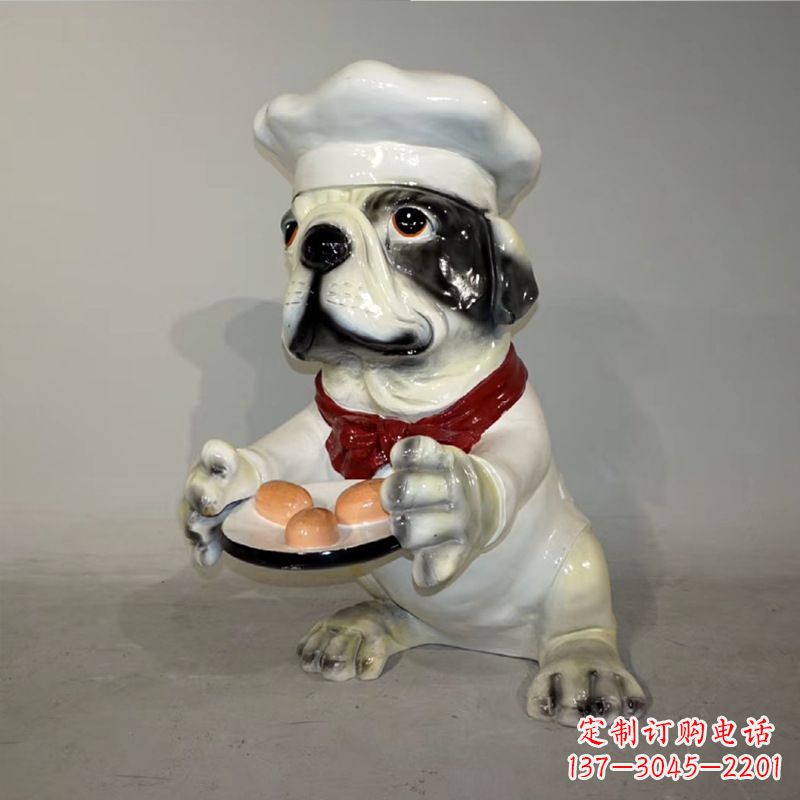 烟台玻璃钢仿陶瓷狗雕塑——以斗牛犬为原型