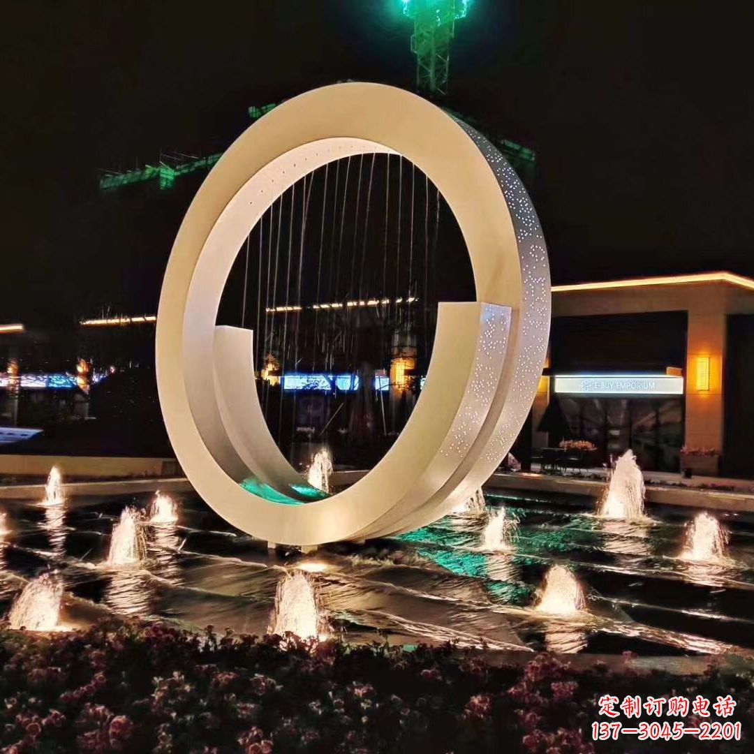 烟台环状喷泉雕塑灯光点亮美丽